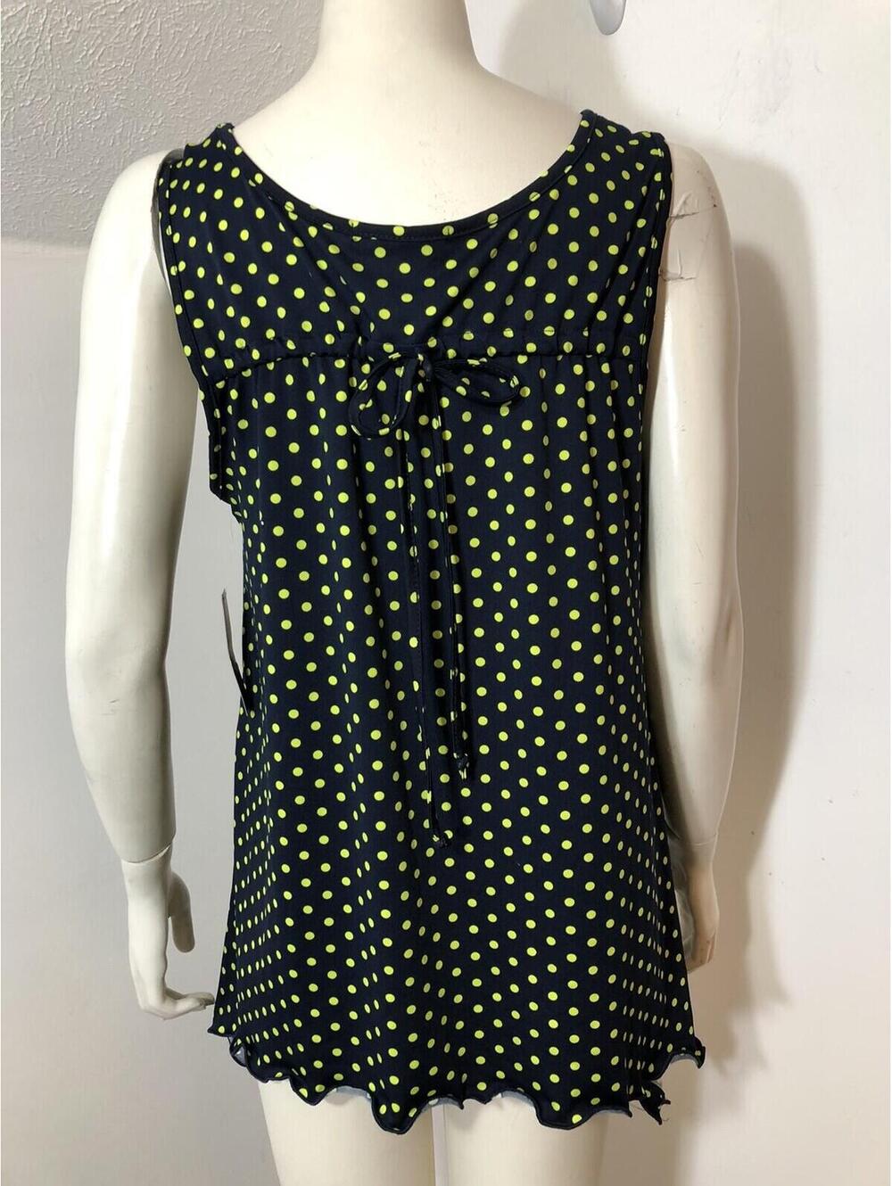 Robert Louis New Womens Large Tank Top Navy Lime Polka Dot Drawstring Back - Picture 4 of 8